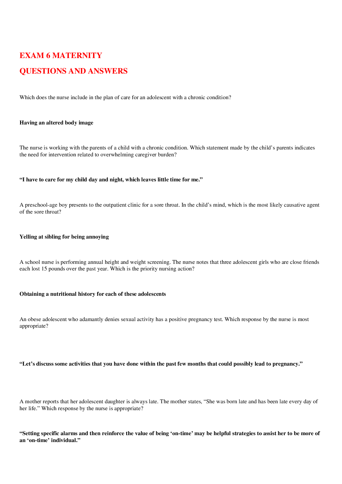 Preview image for EXAM 6 MATERNITY QUESTIONS AND ANSWERS