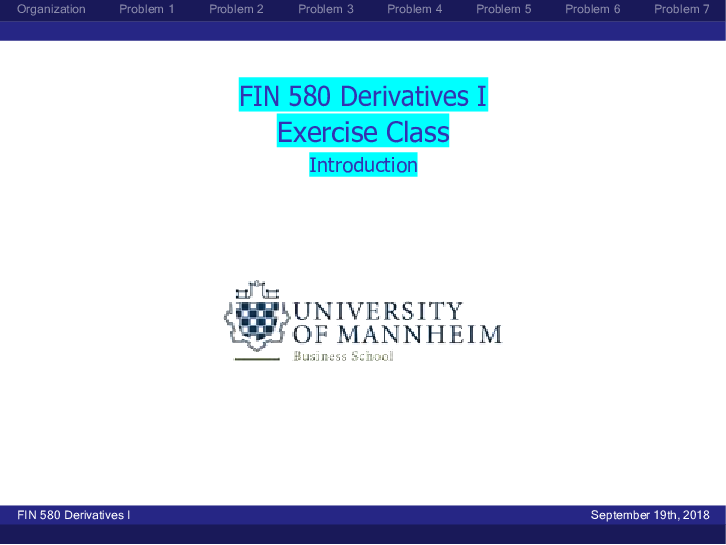 Preview image of FIN 580 Derivatives I Exercise Class Introduction Exercise Sheet 1 Slides document