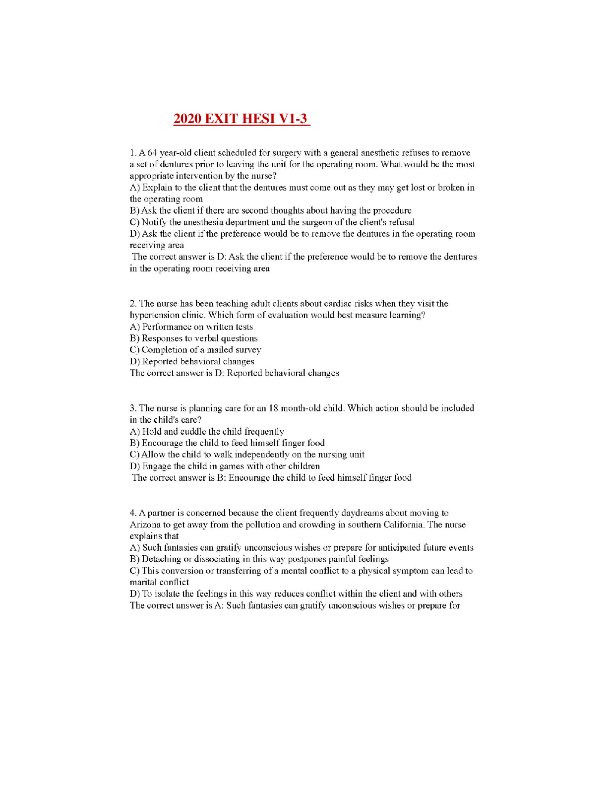 Preview image of 2020 EXIT HESI V1-3 document