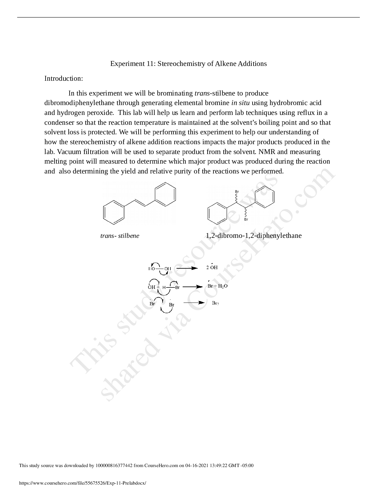 Preview image for University of Colorado, Boulder - CHEM 3321Exp 11 Prelab.