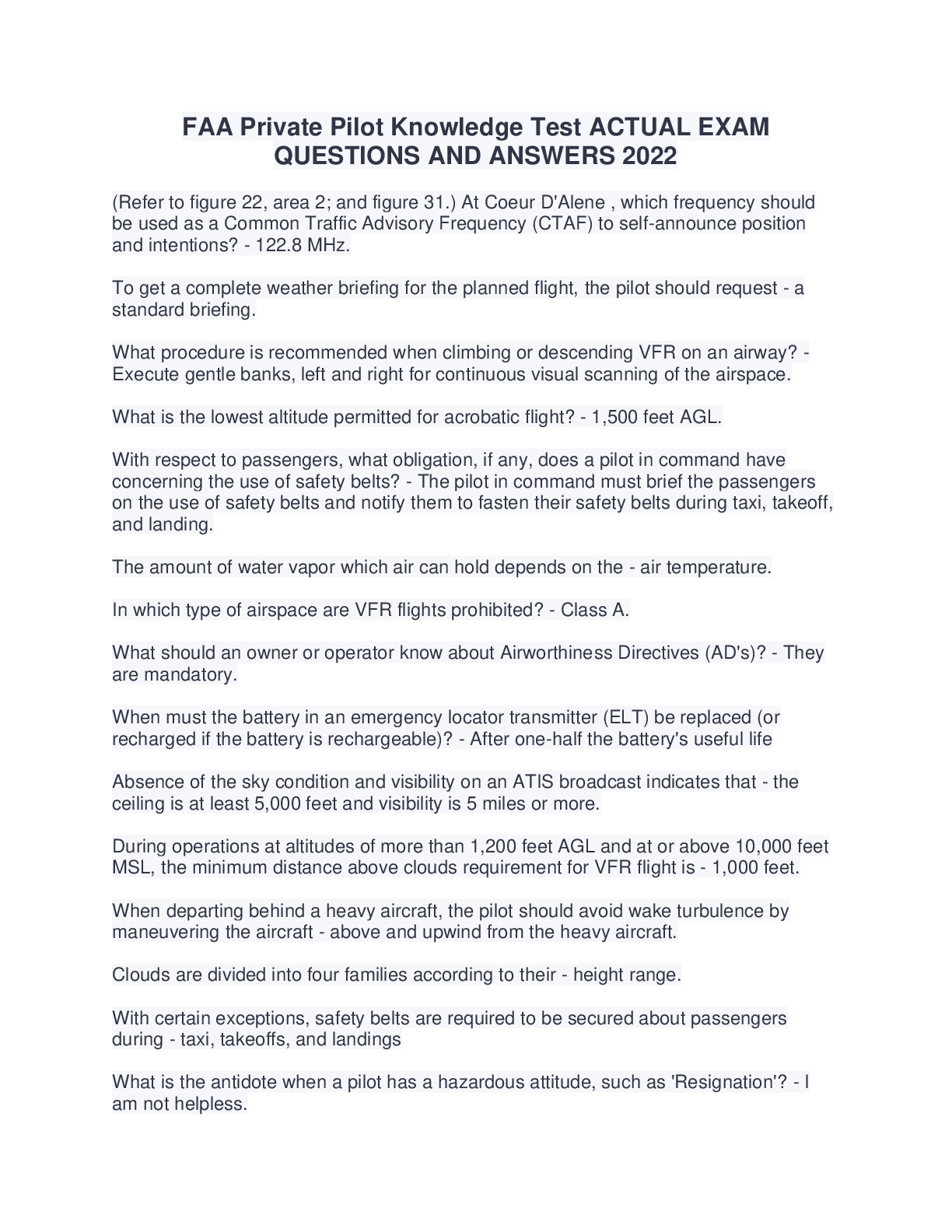 Knowledge Test Ppl Example FAA Private Pilot Knowledge Test ACTUAL EXAM QUESTIONS AND ANSWERS 2022 ...
