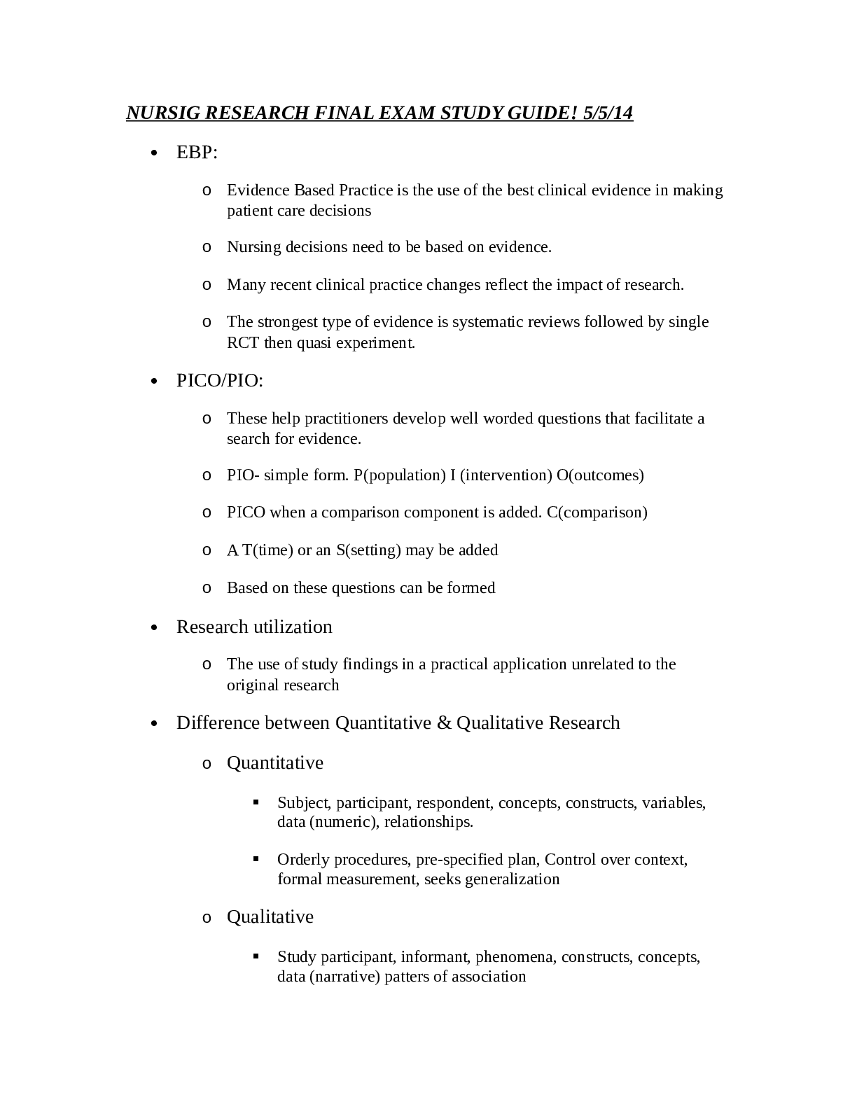 Preview image for NURSIG RESEARCH FINAL EXAM STUDY GUIDE! 5/5/14