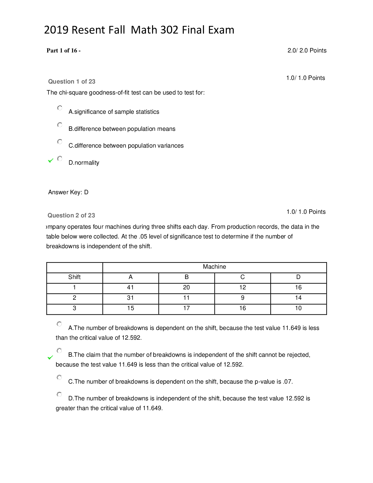 Preview image of 2019 Resent Fall Math 302 Final Exam document