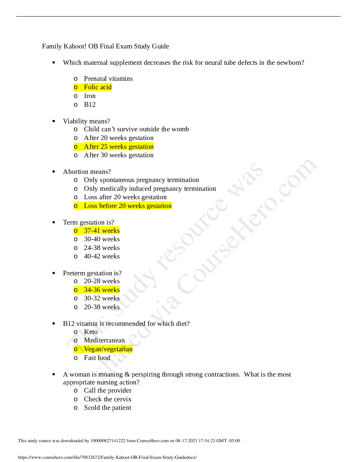 Preview image for Family Kahoot! OB Final Exam Study Guide