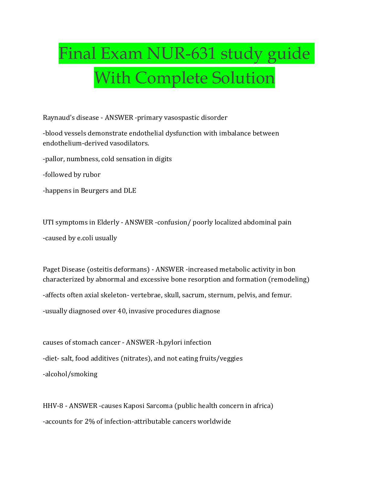 Final Exam NUR-631 study guide With Complete Solution – Scholarfriends ...