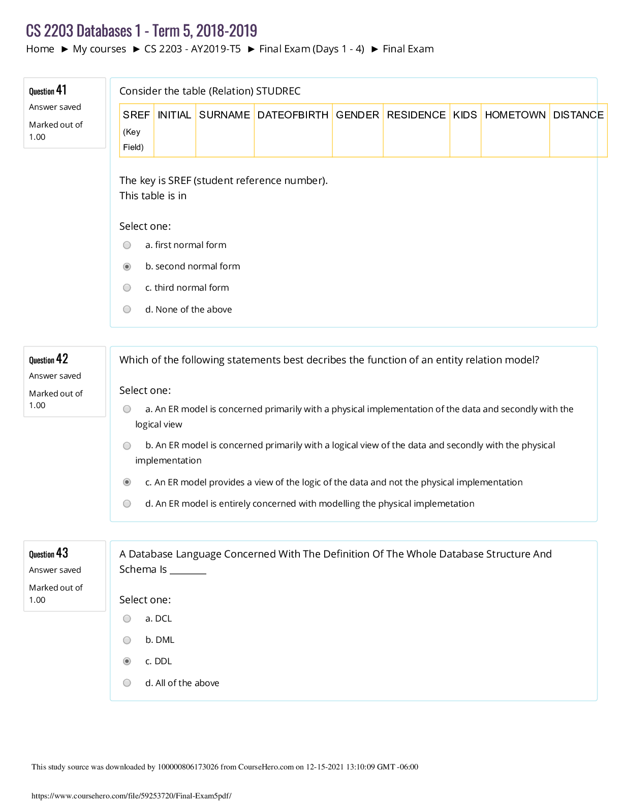 Preview image for University of Texas, Arlington CS 2203 Final Exam5 10Q&A. Score 100%.