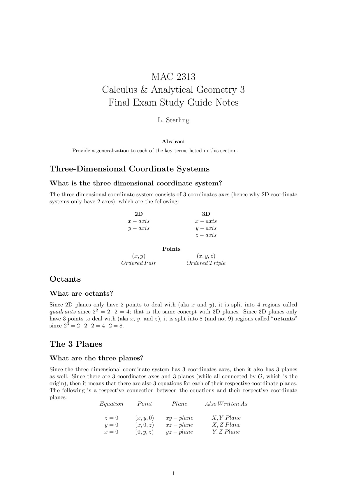 Preview image of MAC 2313 Calculus & Analytical Geometry 3 Final Exam Study Guide Notes document