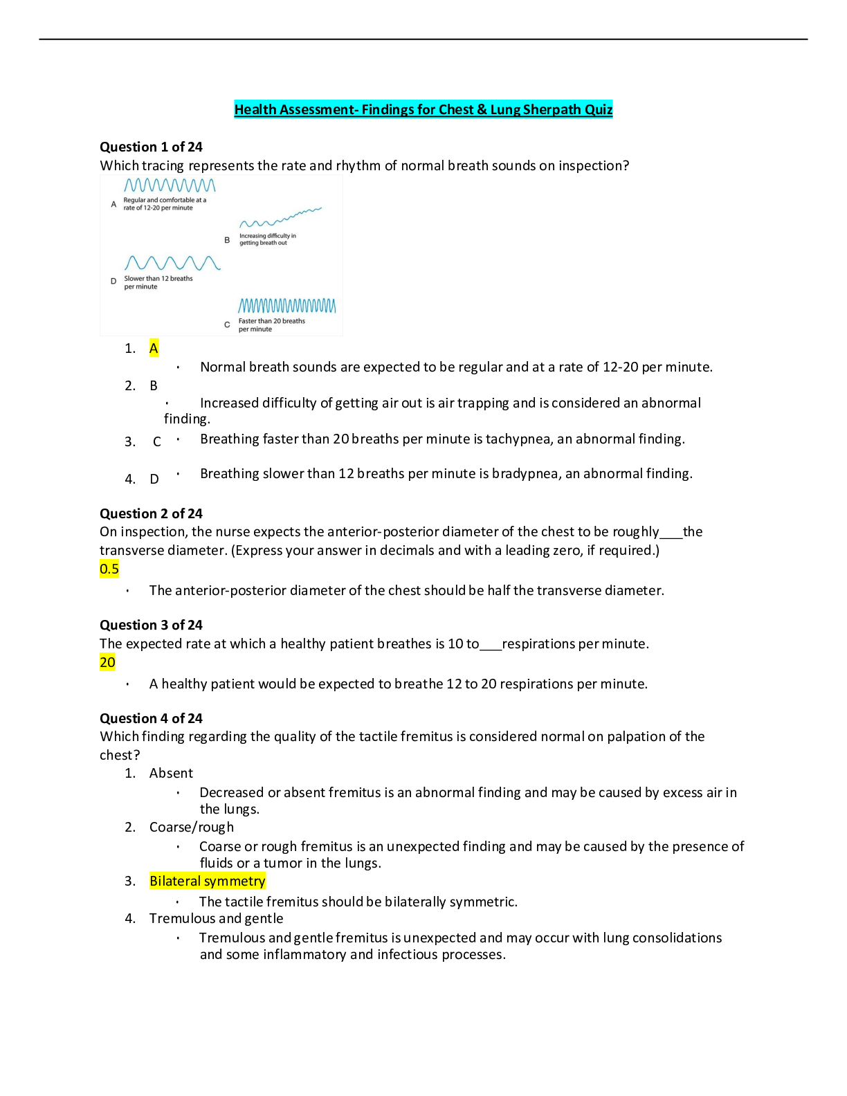 Preview image for Health Assessment- Findings for Chest & Lung Sherpath Quiz | Health Assessment- Findings for Chest & Lung Quiz (answered)
