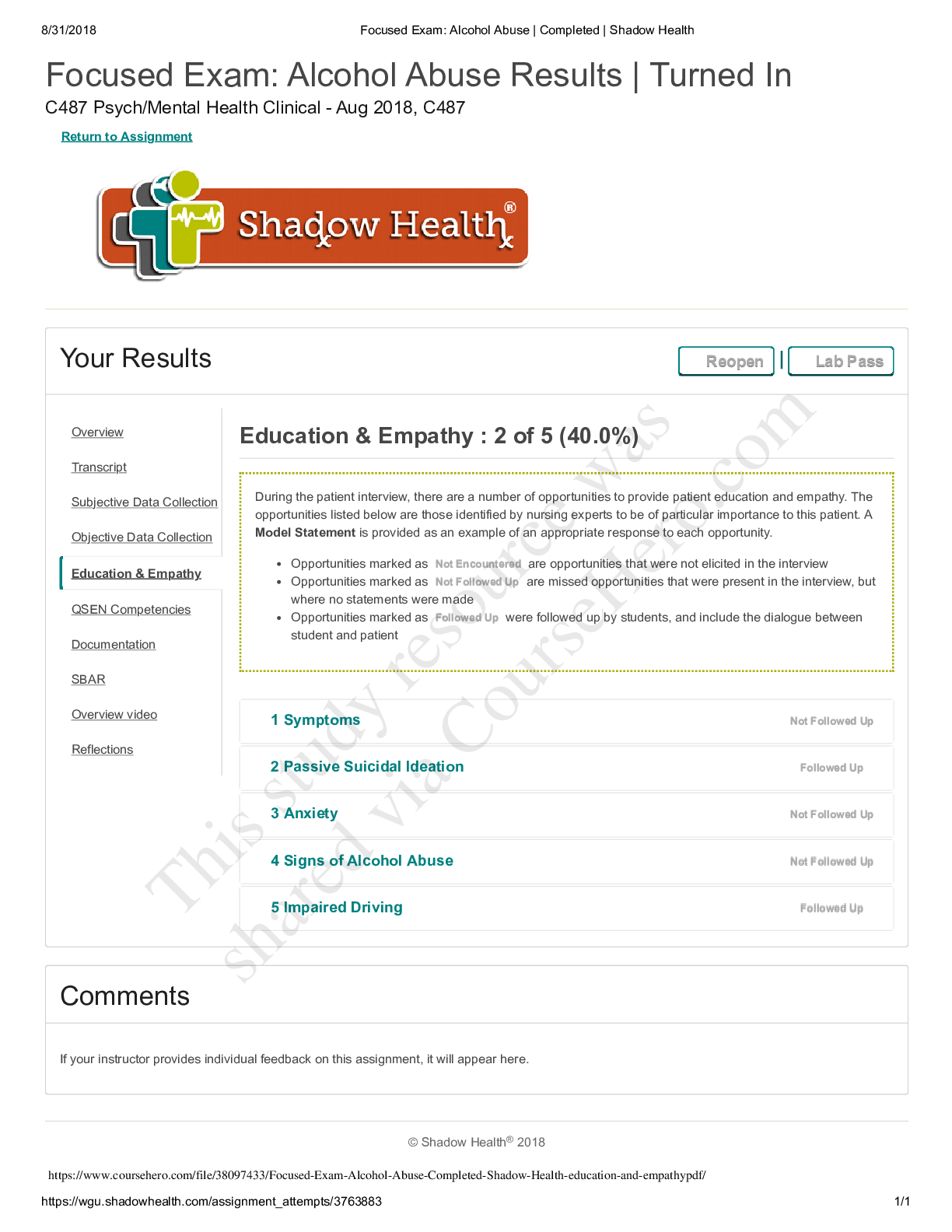 Preview image for PSYCH C487 Focused_Exam__Alcohol_Abuse___Completed___Shadow_Health_education_and_empathy.