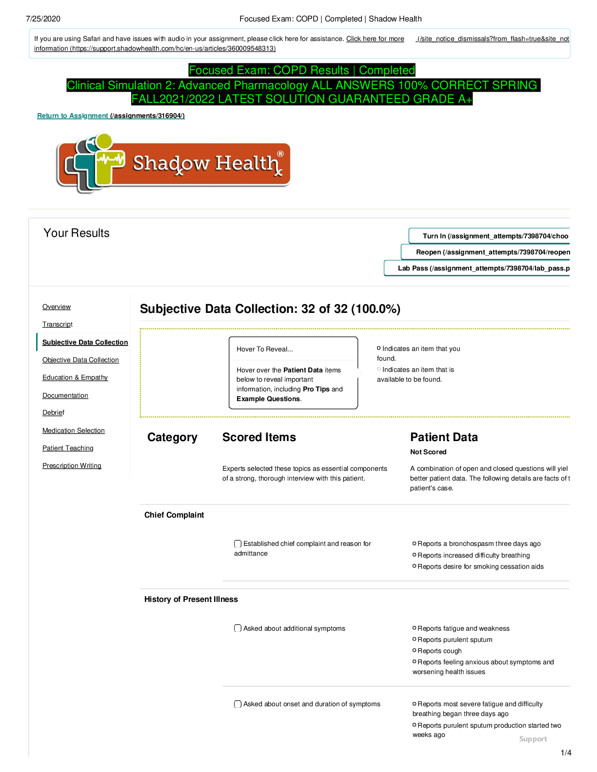 Preview image for Focused Exam: COPD Results | Completed Clinical Simulation 2: Advanced Pharmacology ALL ANSWERS 100% CORRECT SPRING FALL2021/2022 LATEST SOLUTION GUARANTEED GRADE A+