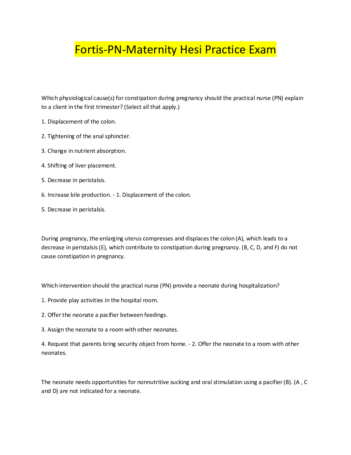 Preview image for Fortis-PN-Maternity Hesi Practice Exam