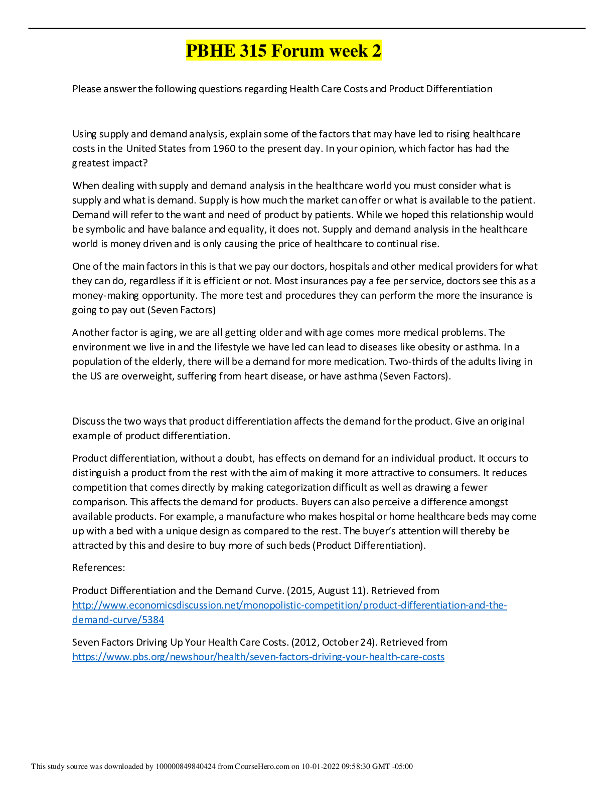 Preview image of PBHE 315 Forum week 2 Discussion Assignment (graded) document