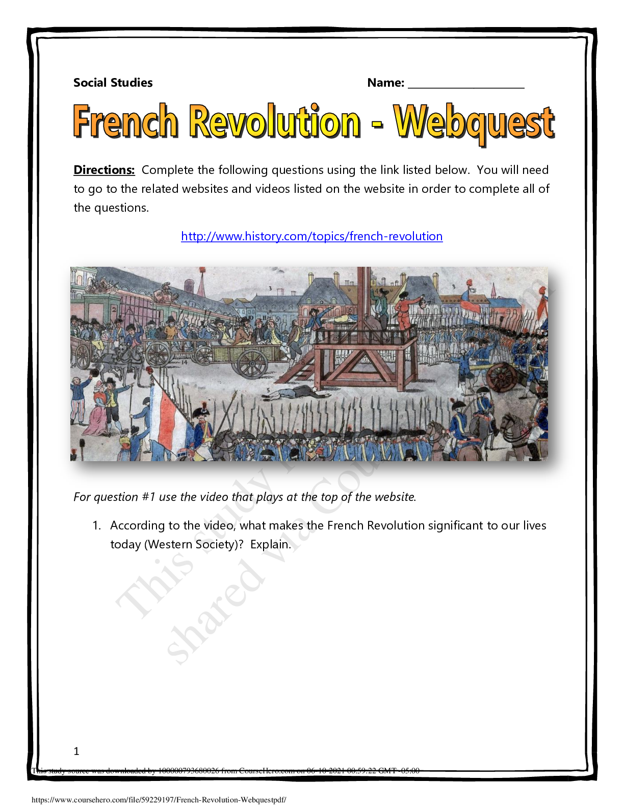 Preview image of French Revolution Webquest. document