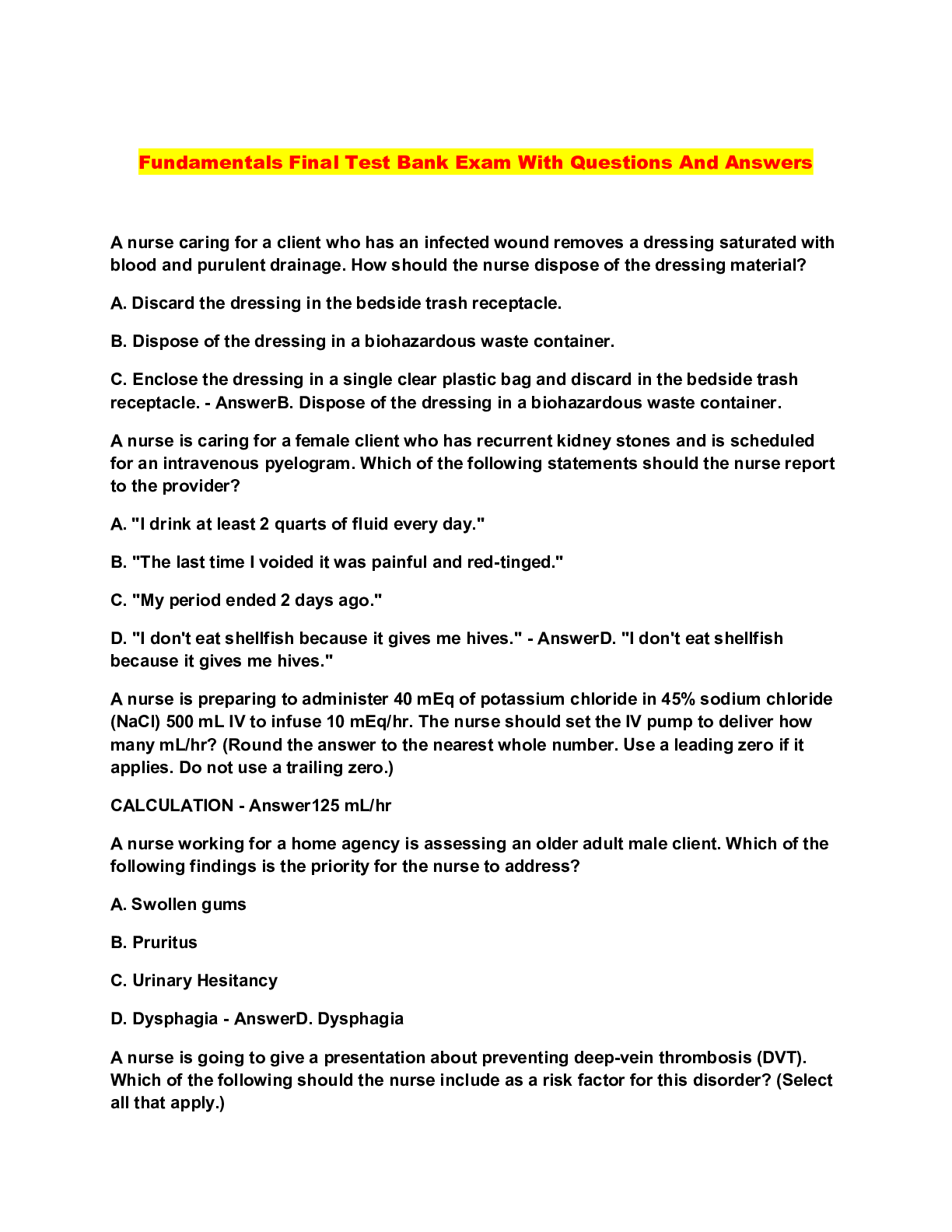 Fundamentals Final Test Bank Exam With Questions And Answers ...