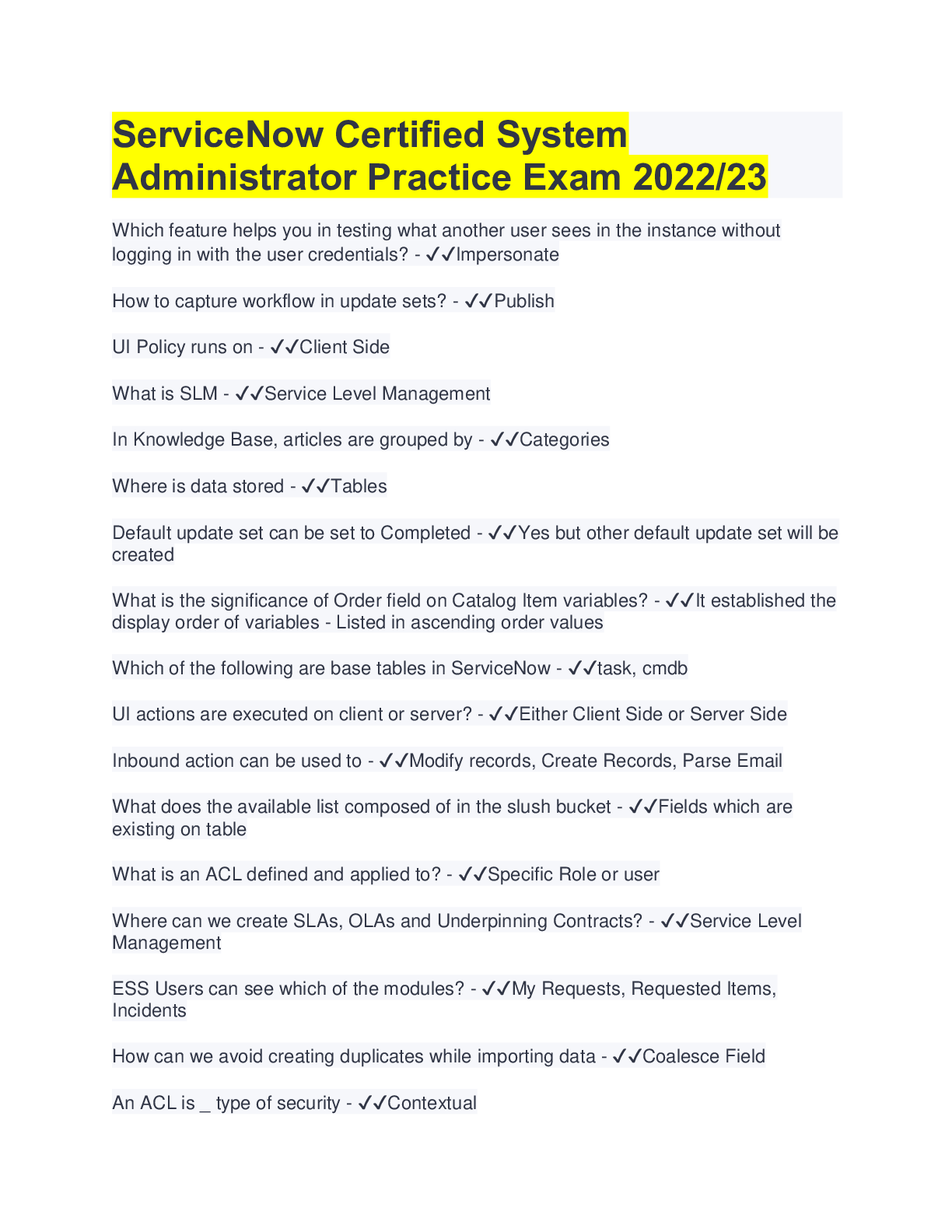 ServiceNow Certified System Administrator Practice Exam 2022/23 with ...