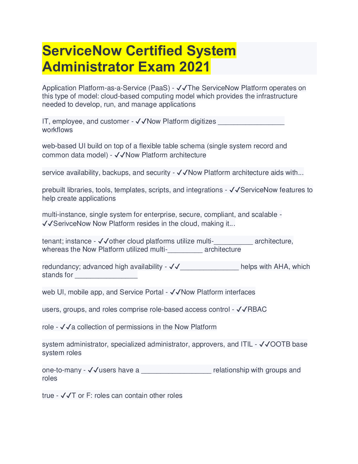 ServiceNow Certified System Administrator Exam 2021/2022 (QUESTIONS ...
