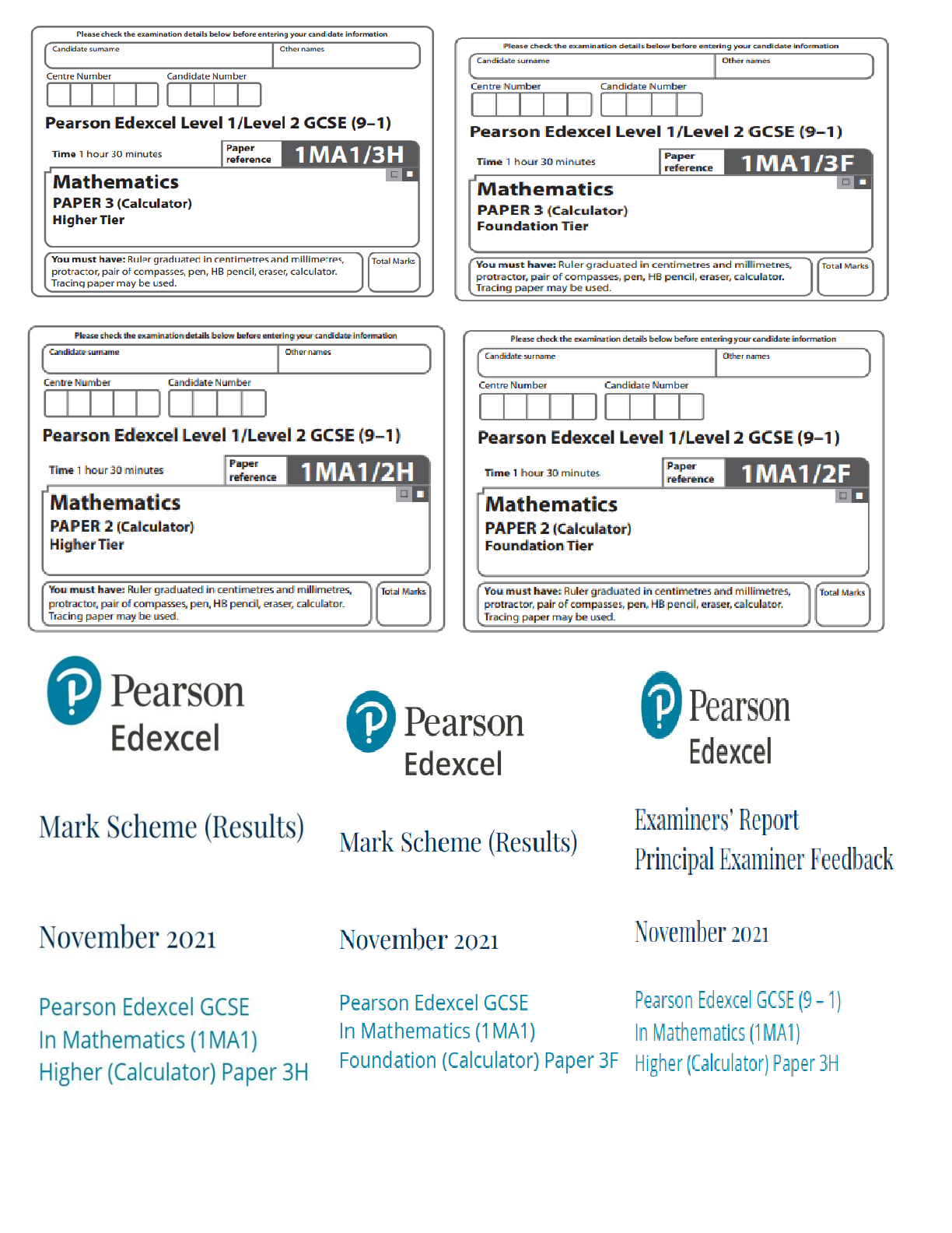 Pearson Edexcel GCSE (9 – 1) In Mathematics Papers 1F, 1H, 2F, 2H, 3 ...