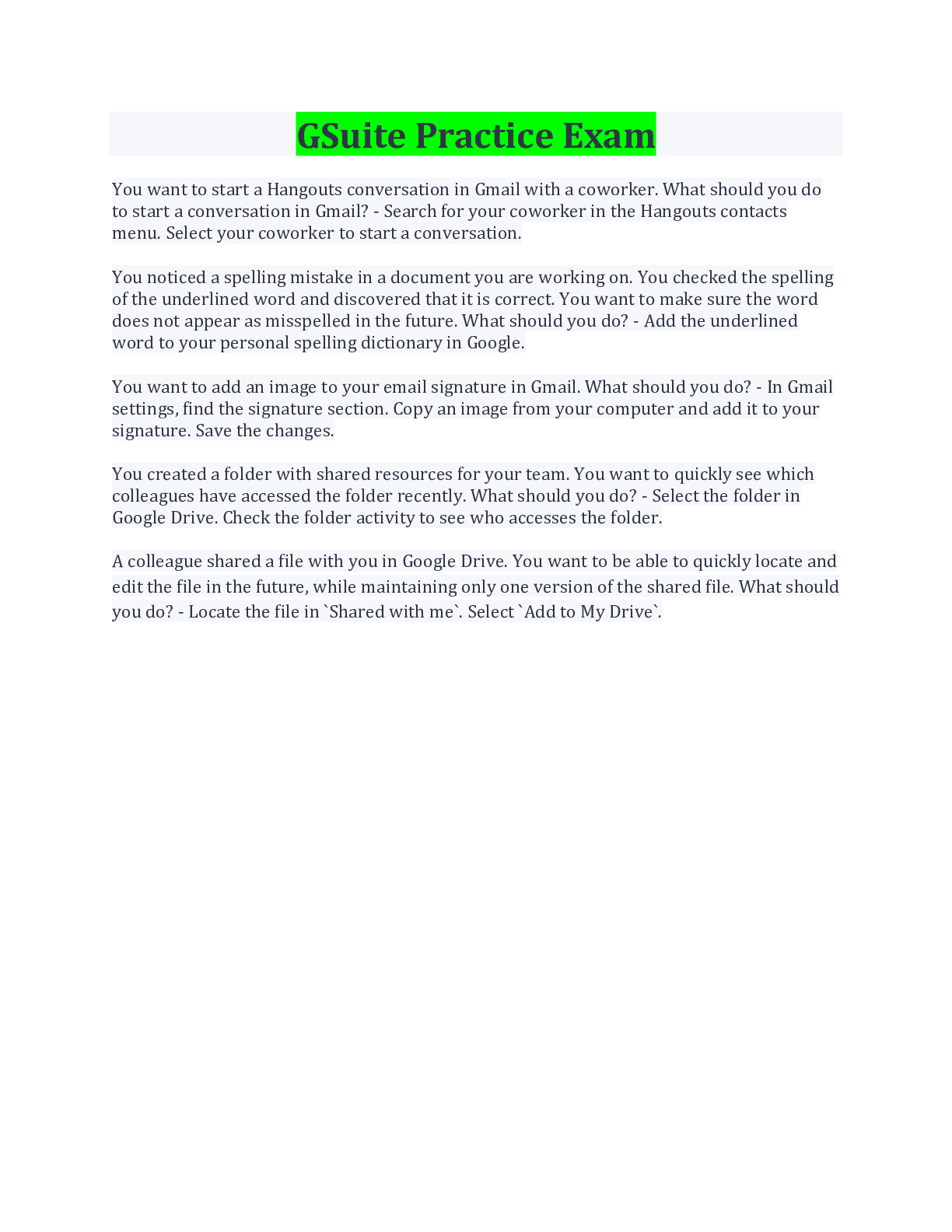 GSuite Practice Exam Questions And Answers With Complete Solution ...