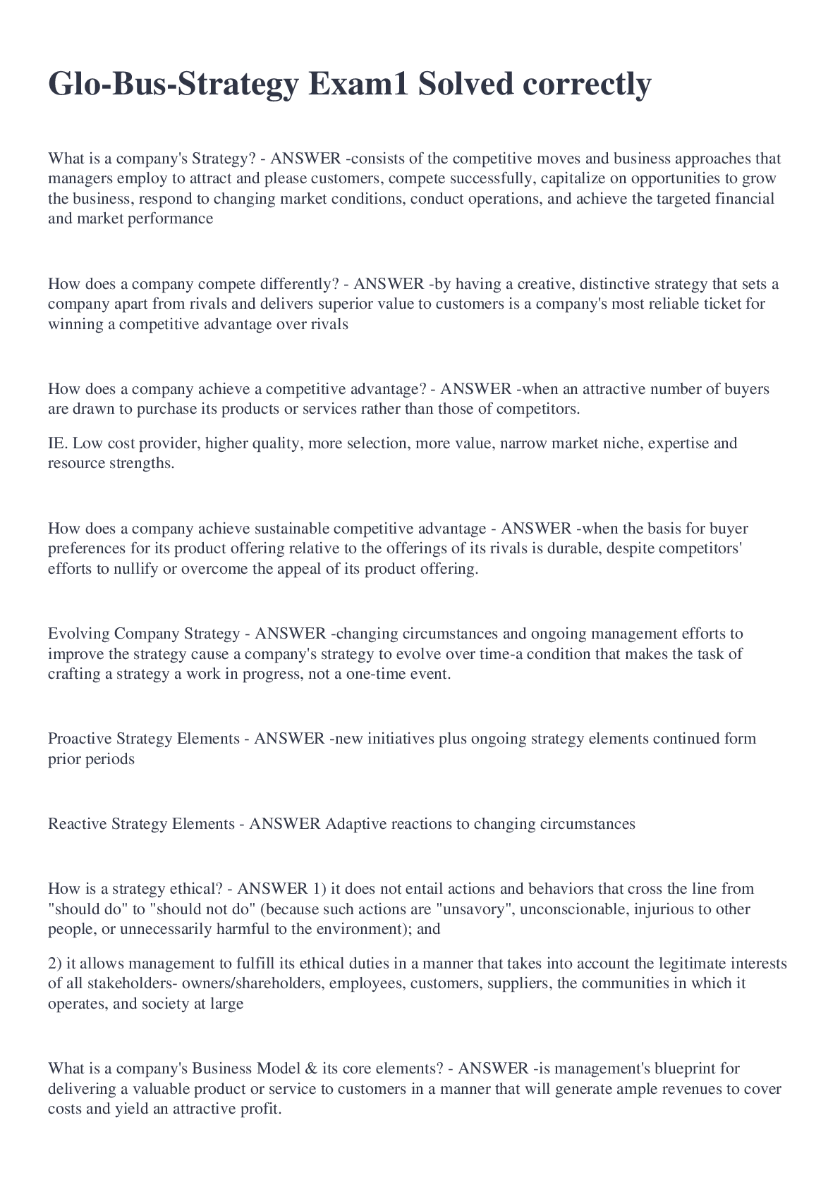 Preview image for Glo-Bus-Strategy Exam1 Solved correctly