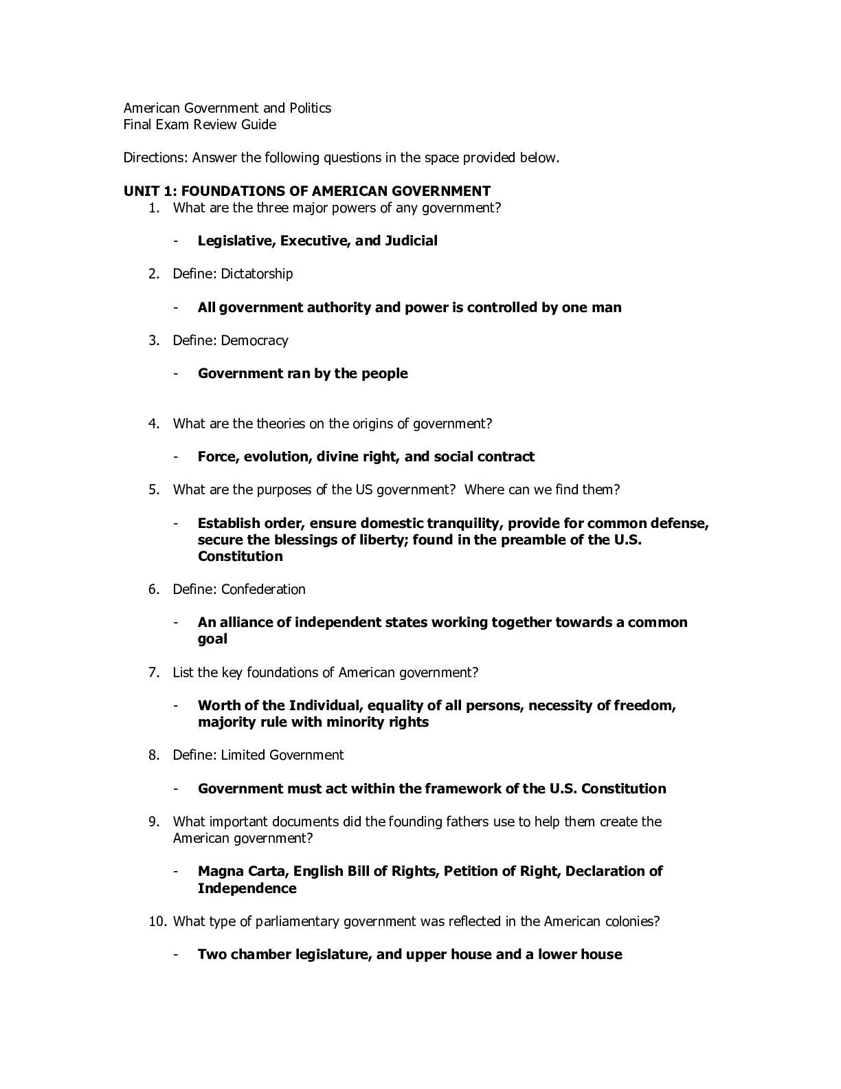 Preview image for Government FINAL EXAM REVIEW ANSWERS 09