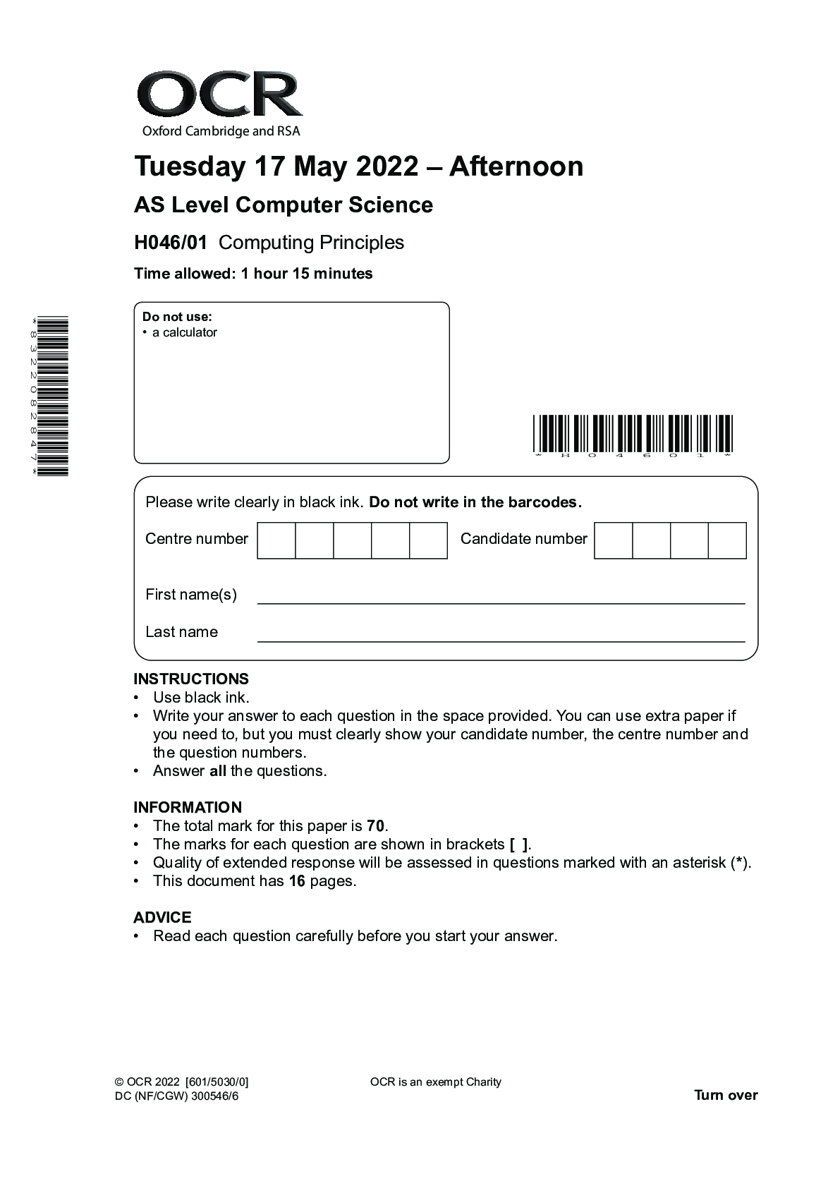 OCR AS LEVEL JUNE 2022 COMPUTER SCIENCE QUESTION PAPER 1 | ScholarFriends