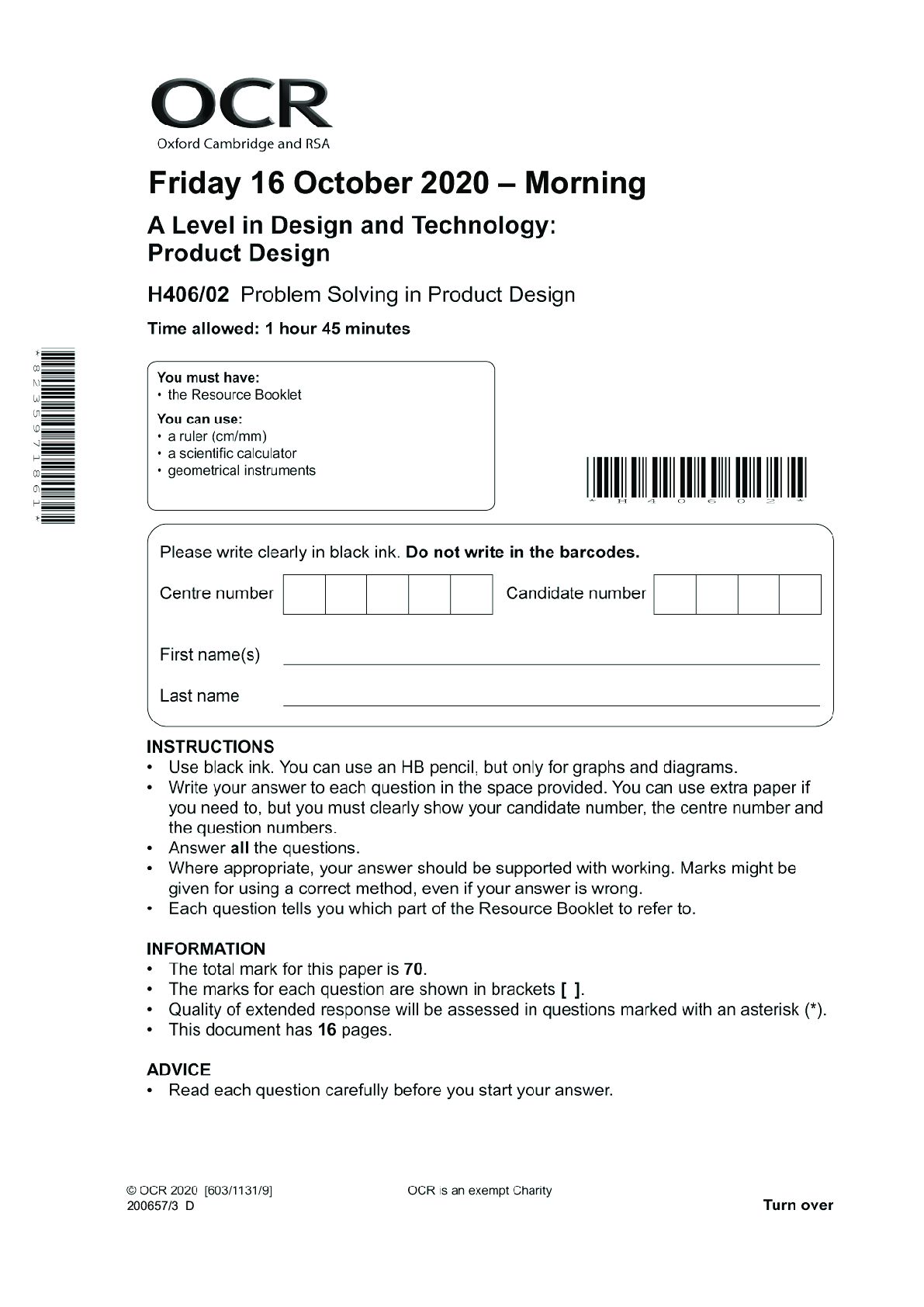 Design and Technology H406/02: Problem solving in Product Design ...