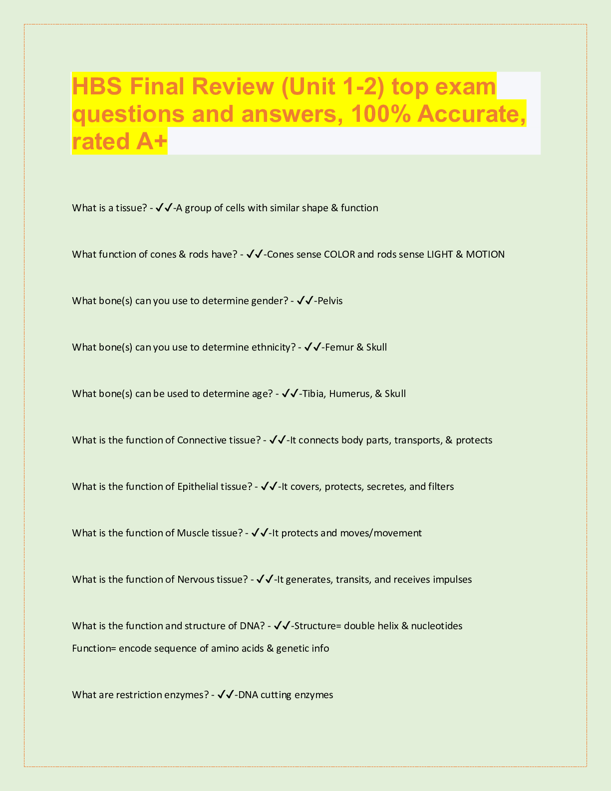 HBS Final Review (Unit 1-2) top exam questions and answers, 100% Acc ...