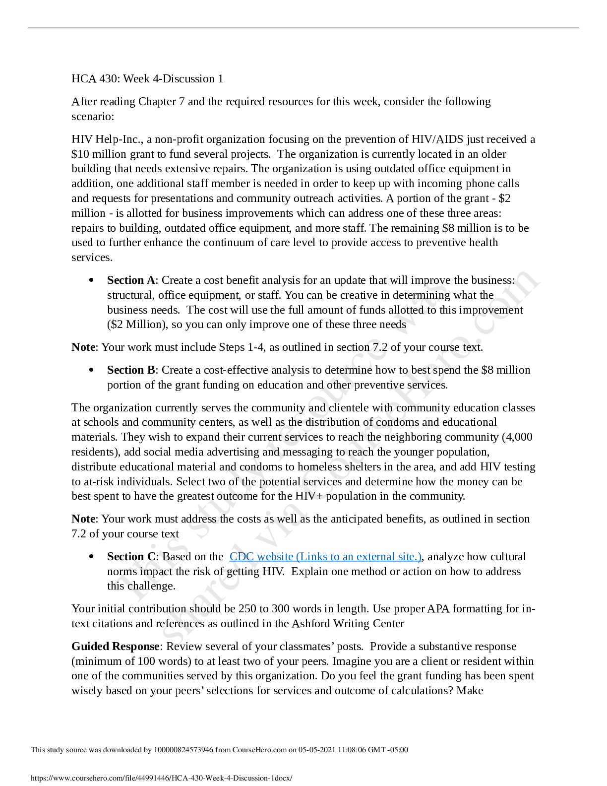 Preview image for HCA 430 Week 4 Discussion