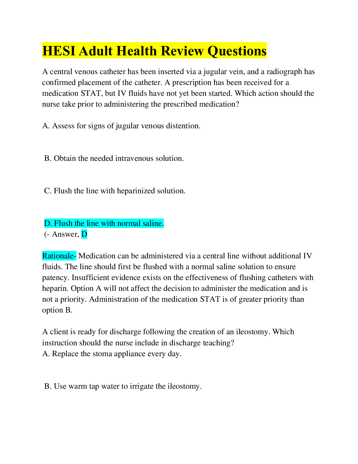 HESI Adult Health Review Questions /Latest 2022 / Well Elaborated ...