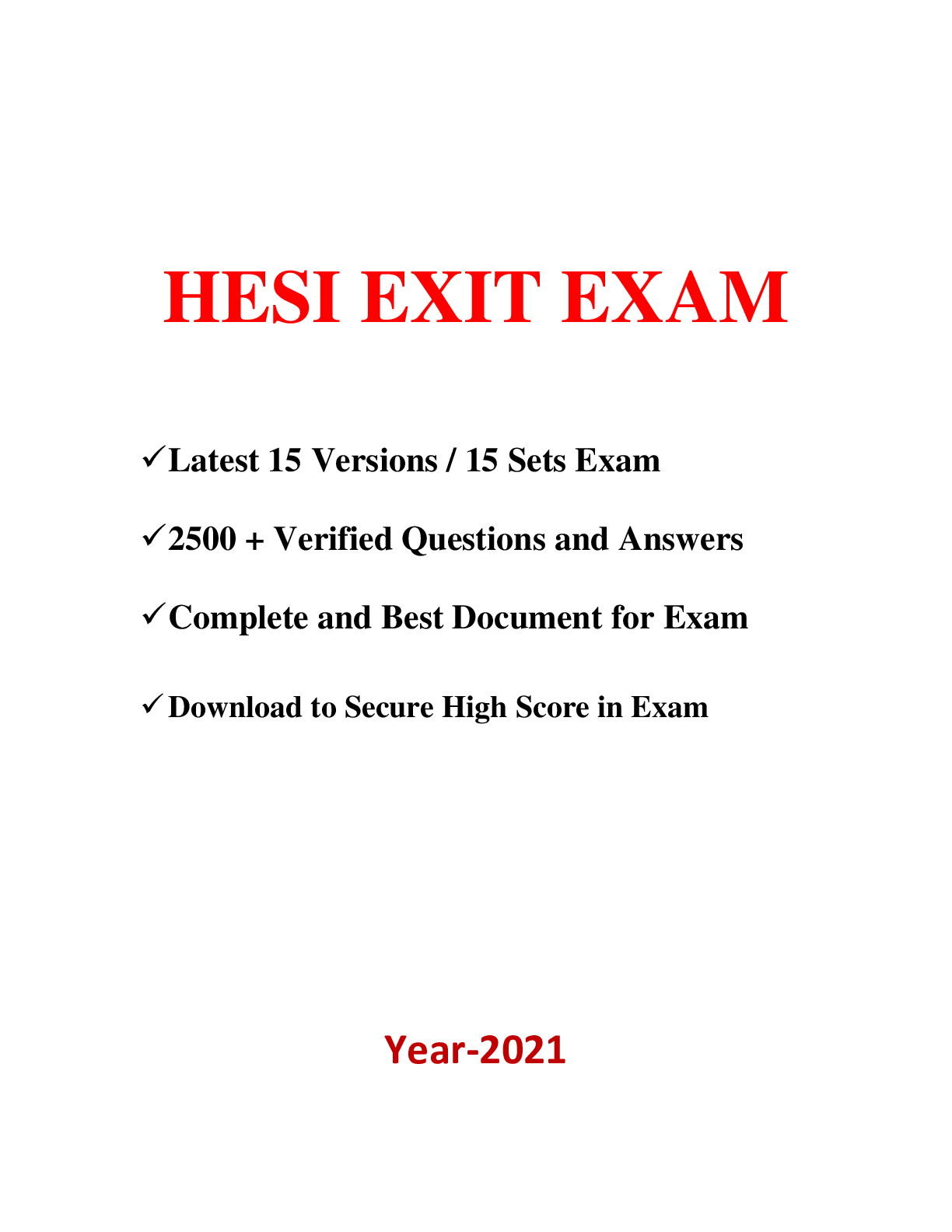 HESI Exit Exam 2021 Version 1 - Version 15 - Scholarfriends