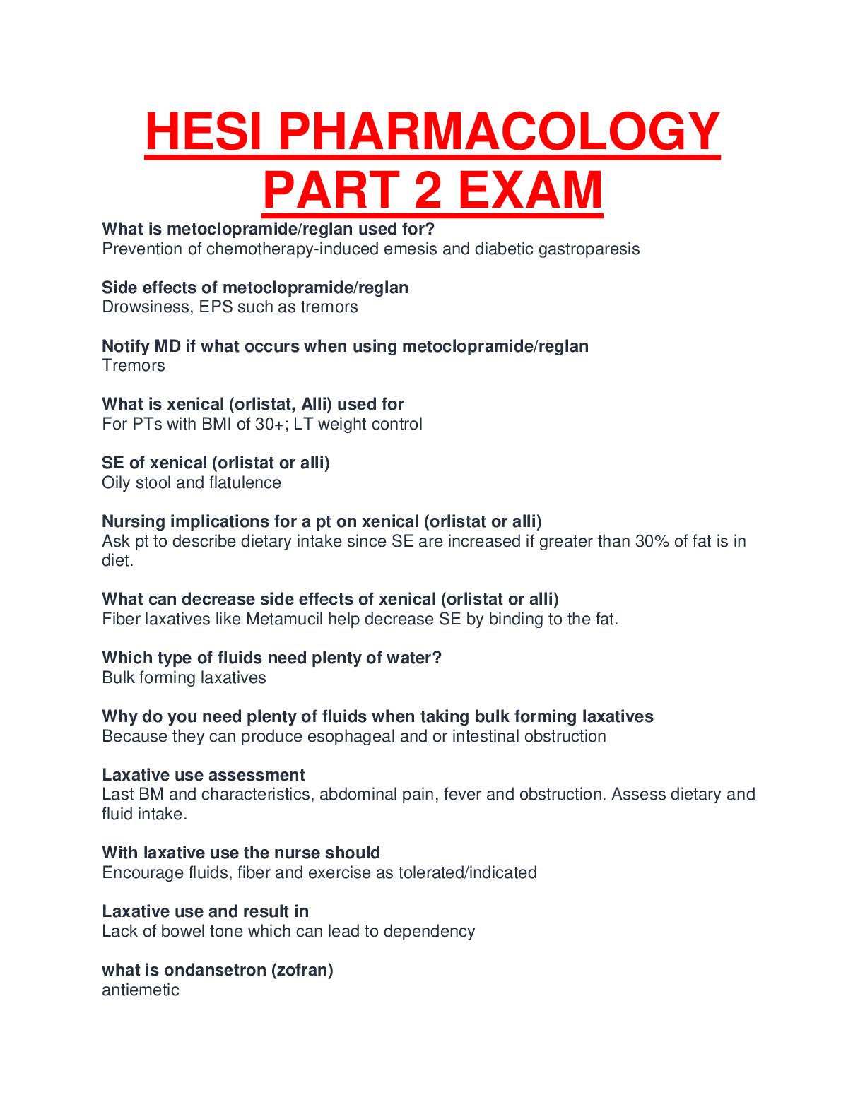 HESI PHARMACOLOGY PART 2 EXAM NEW UPDATED SOLUTION COMPLETE GUIDE SO ...