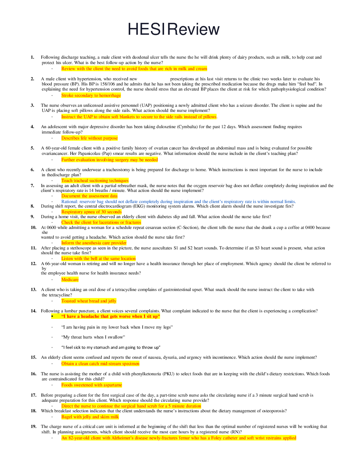 HESI Review over 700 QUESTIONS to the 2019, 2020 and 2021 EXIT EXAM ...