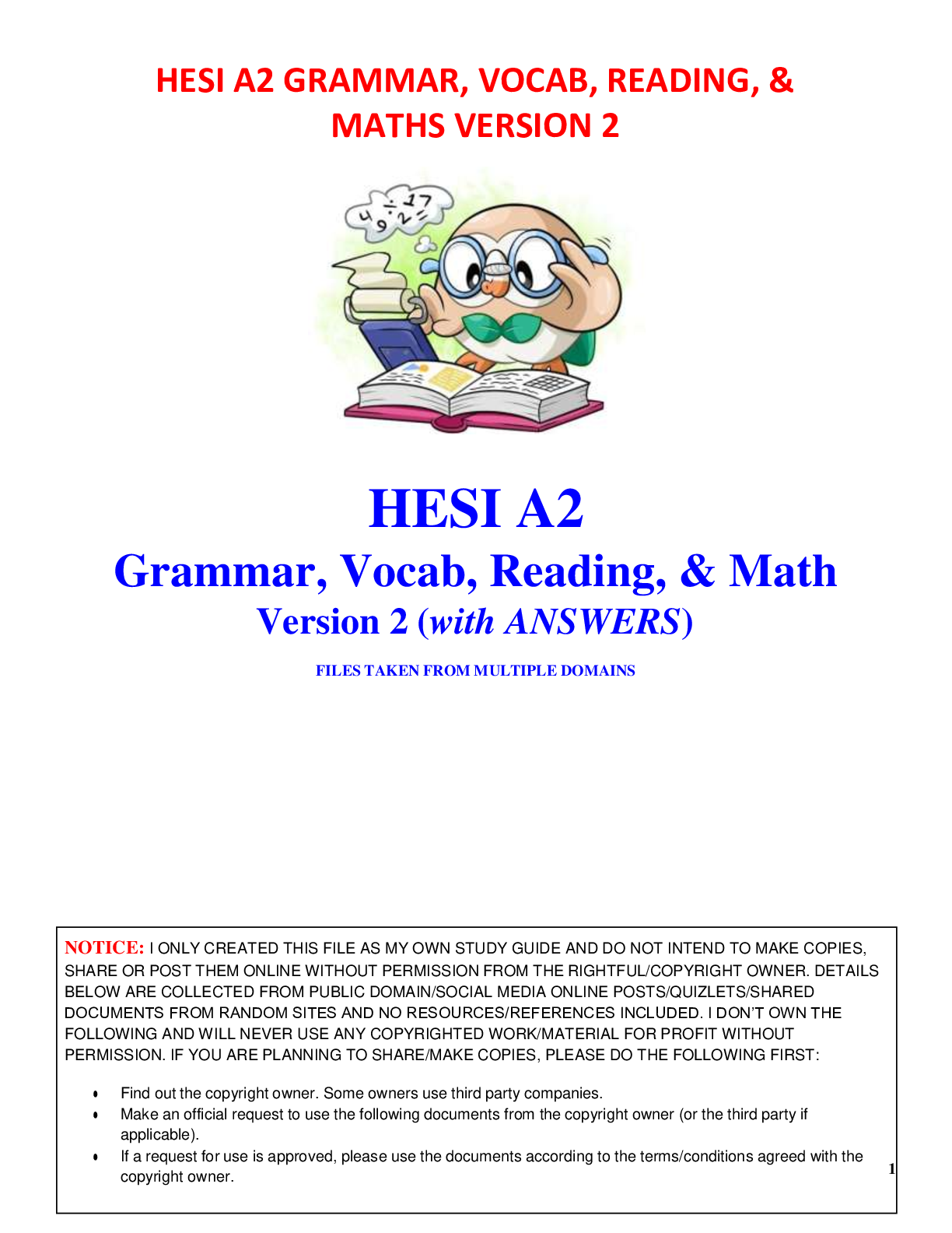 Preview image for HESI A2 Grammar, Vocab, Reading, & Math Version 2 (with ANSWERS)LATEST UPDATE FOR 2022