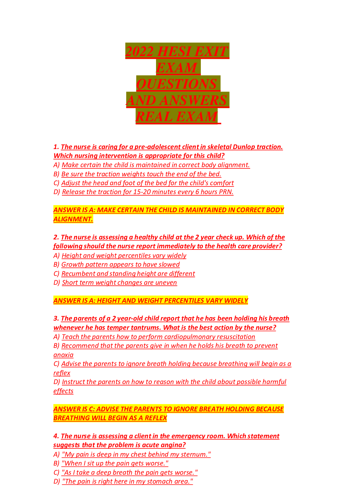 Preview image for 2022 HESI EXIT EXAM QUESTIONS AND ANSWERS REAL EXAM