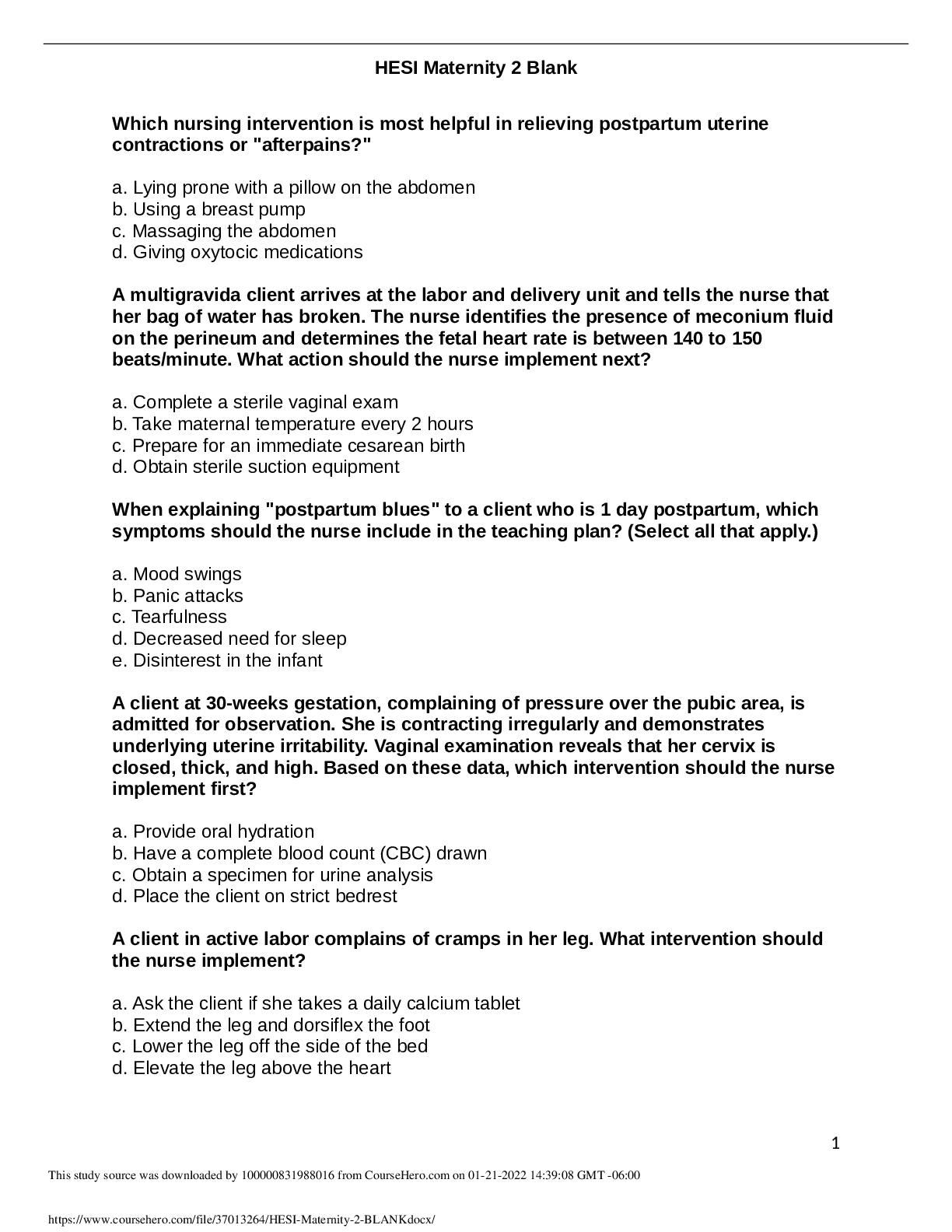 Preview image for RN MATERNITY 2 TEST BANK:LATEST SPRING 2021 ALREADY GRADED A