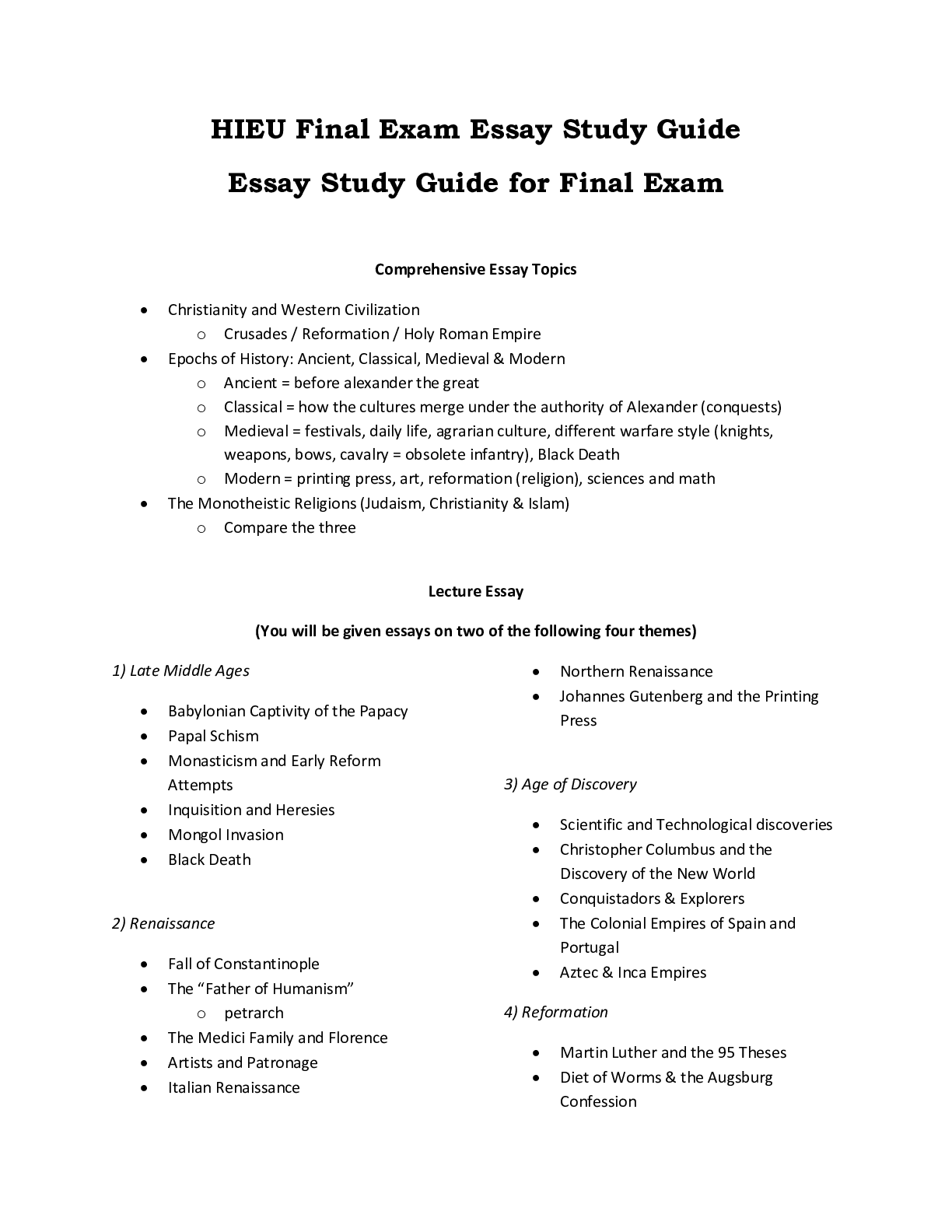 Preview image of HIEU Final Exam Essay Study Guide document