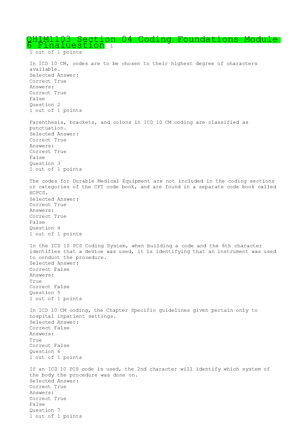 Preview image for HIM1103 Section 04 Coding Foundations Module 6 Final.