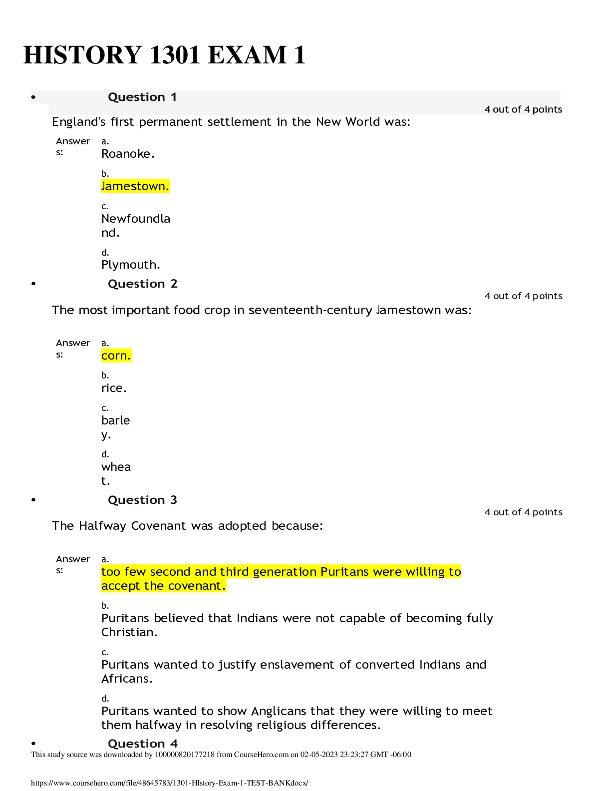 HISTORY 1301 EXAM 1 COMPREHENSIVE Q & A – Scholarfriends - Scholarfriends