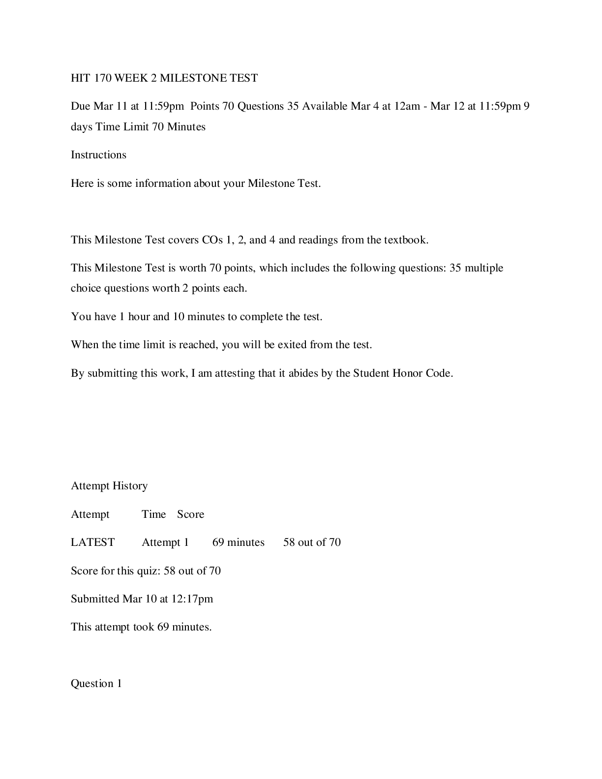 Preview image of HIT 170 WEEK 2 MILESTONE TEST. docx document