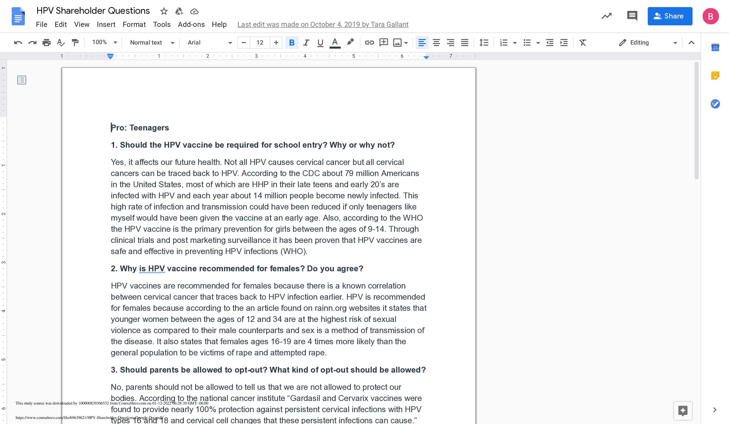 Preview of BIOLOGY 260 HPV Shareholder Questions - Google Docs
