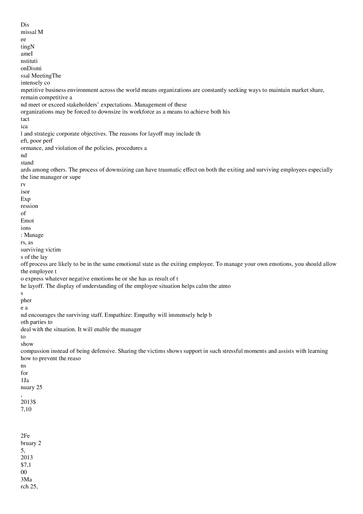 Preview image for HRM 530 Assignment 3 Dismissal Meeting