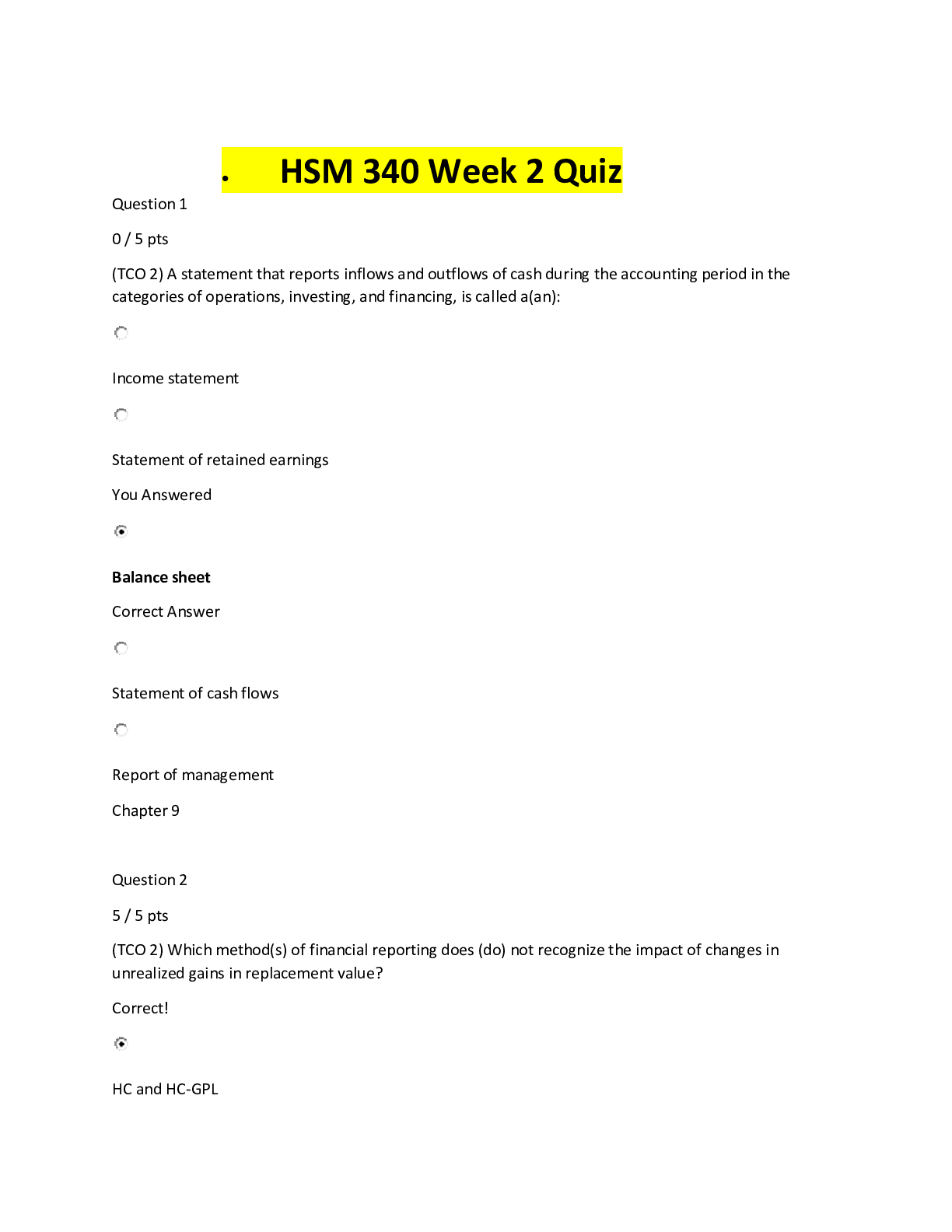 Preview image for HSM 340 Week 2 Question And Answers( Download To Score An A)