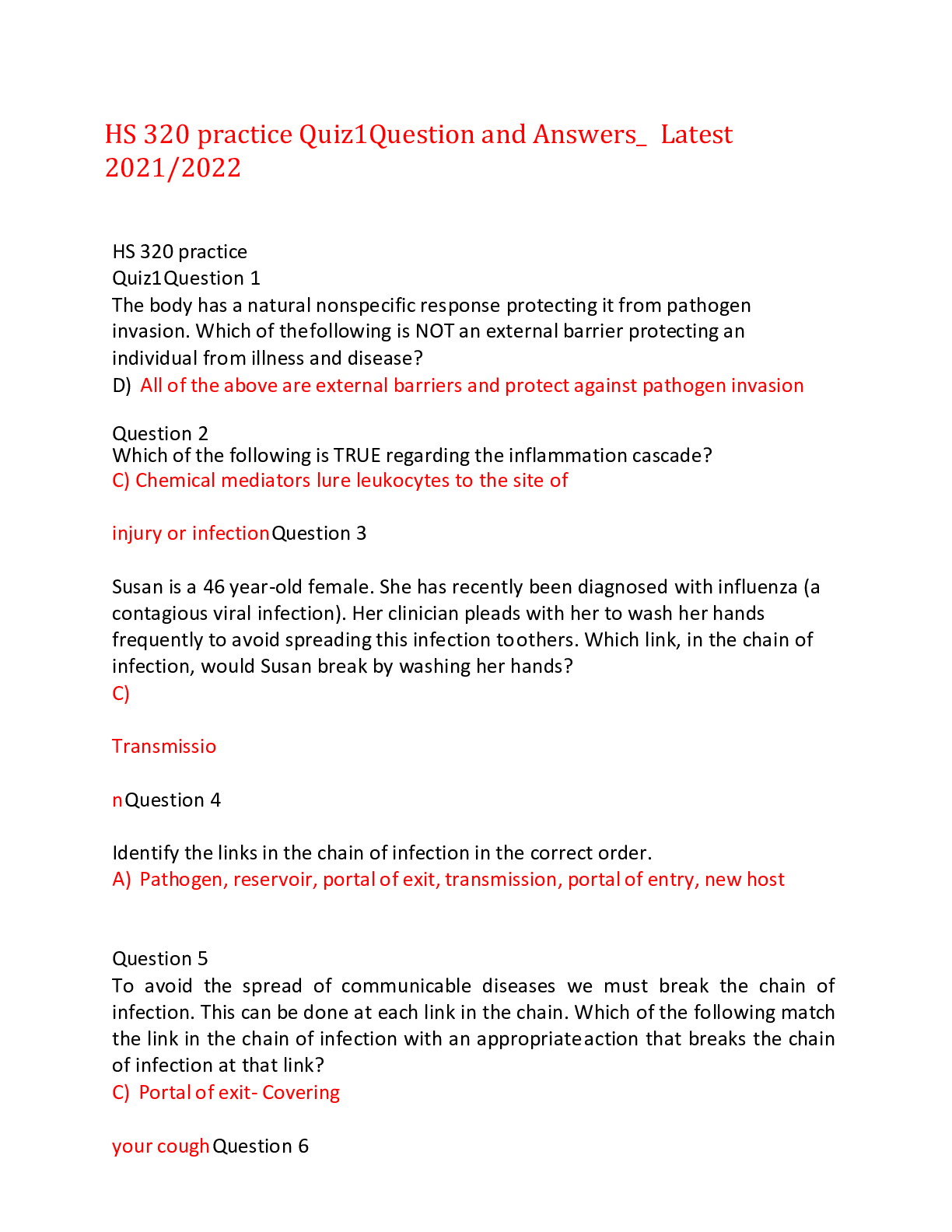 Preview image for HS 320 practice Quiz 1 Question and Answers_  Latest  2021/2022,100% CORRECT