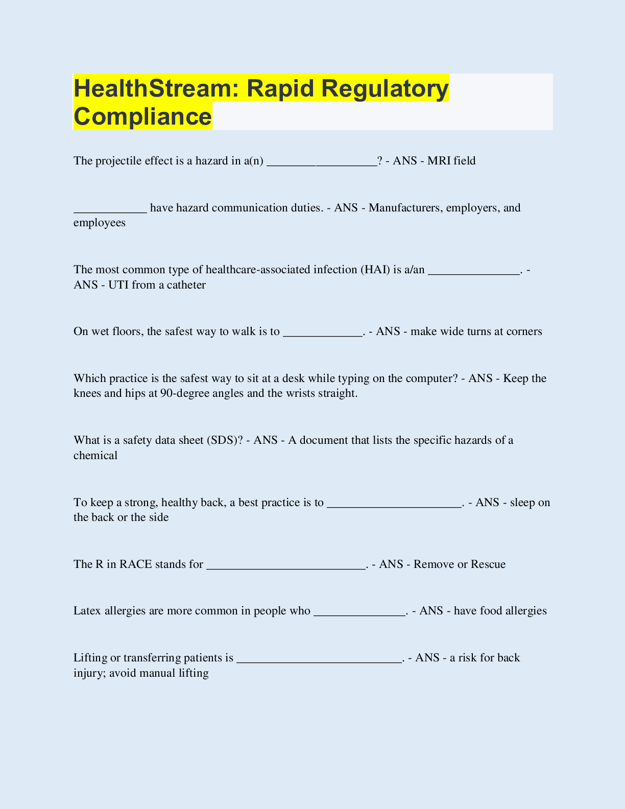 Preview of HealthStream: Rapid Regulatory Compliance | with 100% Correct Answers | Updated & Verified