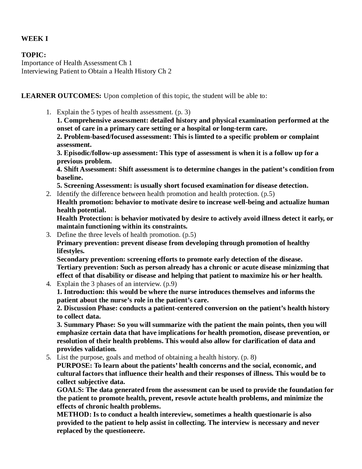 Preview image for Health Assessment objectives NURS 3020