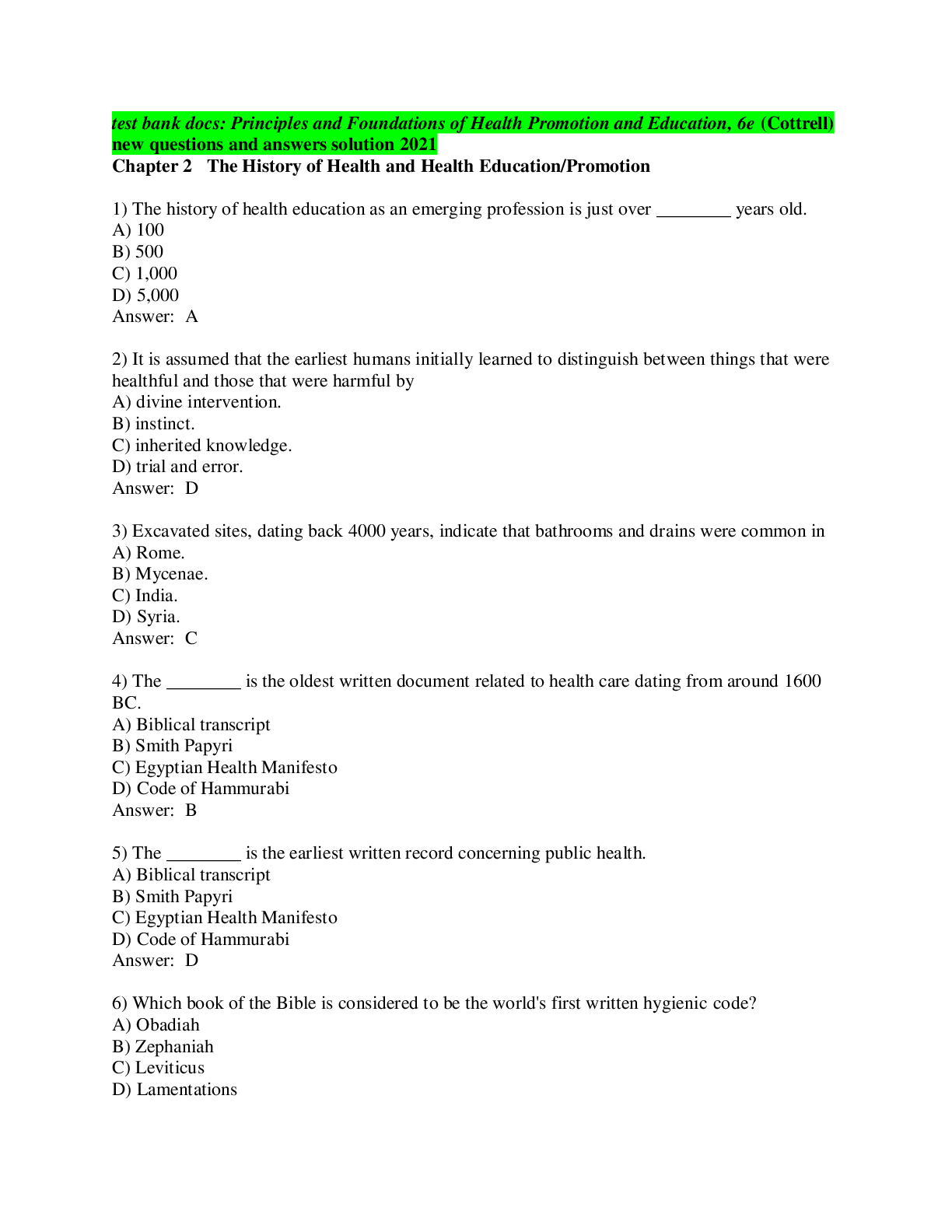 test bank docs: Principles and Foundations of Health Promotion and E ...