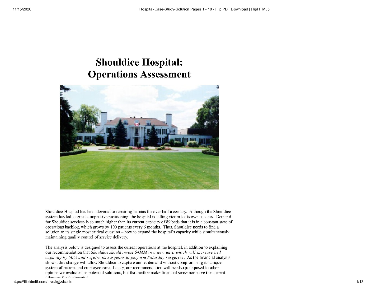 Preview image for Hospital-Case-Study-Solution Pages 1 - 10 SHOULDICE HOSPITAL