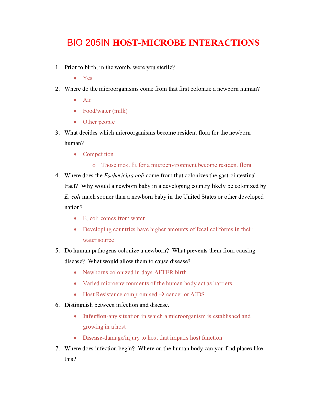 Preview image of BIO 205IN HOST-MICROBE INTERACTIONS,100% CORRECT document