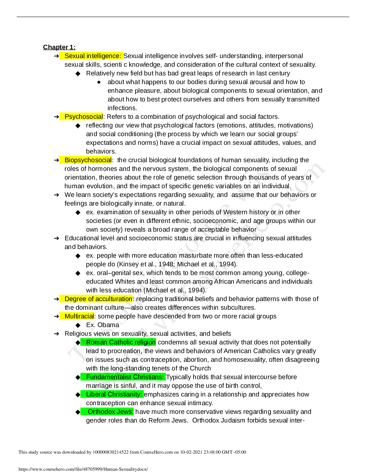 Preview image of Human Sexuality Chapter 1 document
