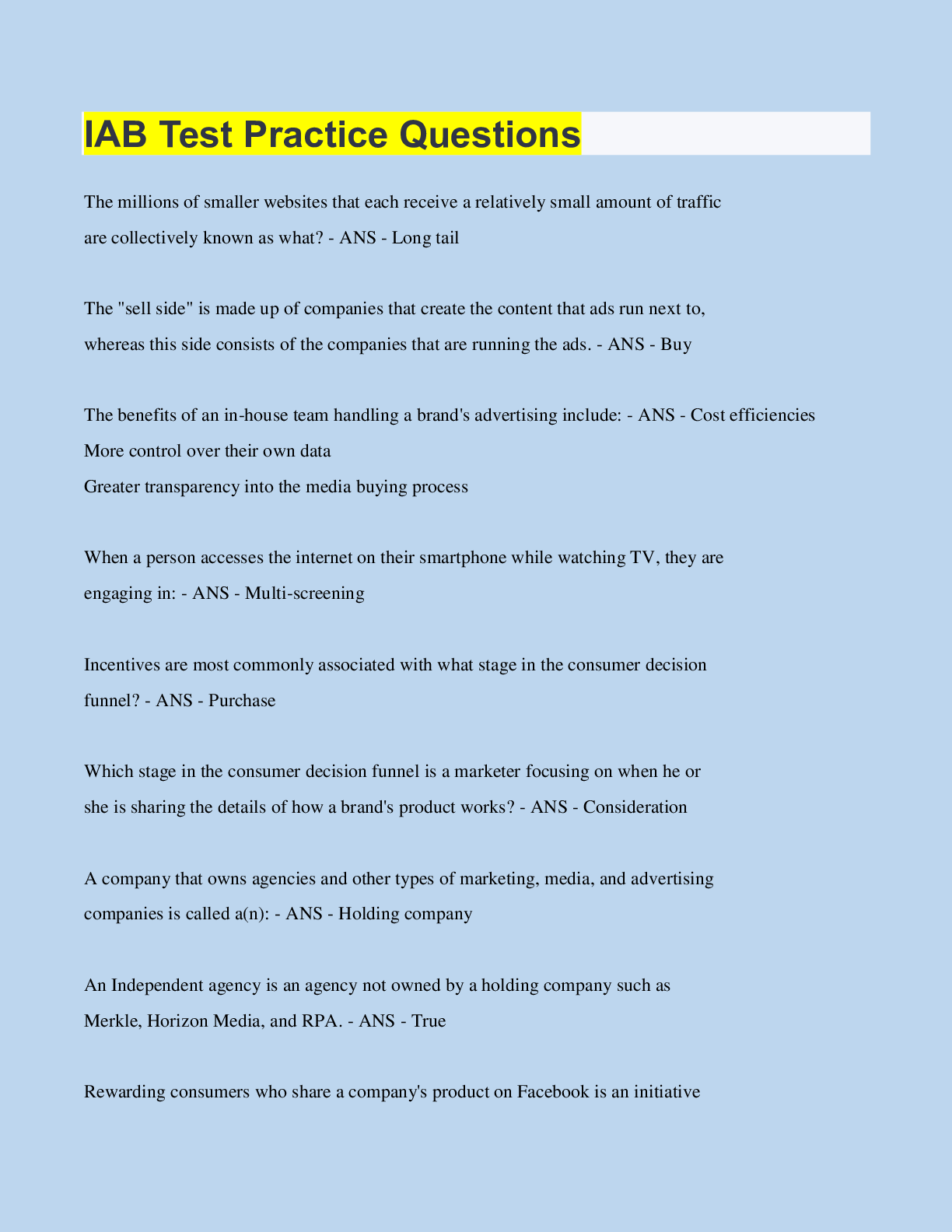 IAB Test Practice Questions | 150 Questions with 100% Correct Answer ...